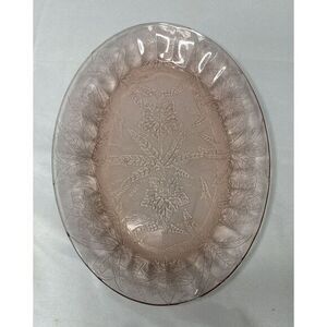 Vintage Jeannette Floral Poinsettia Depression Pink Glass Oval‎ Serving Platter